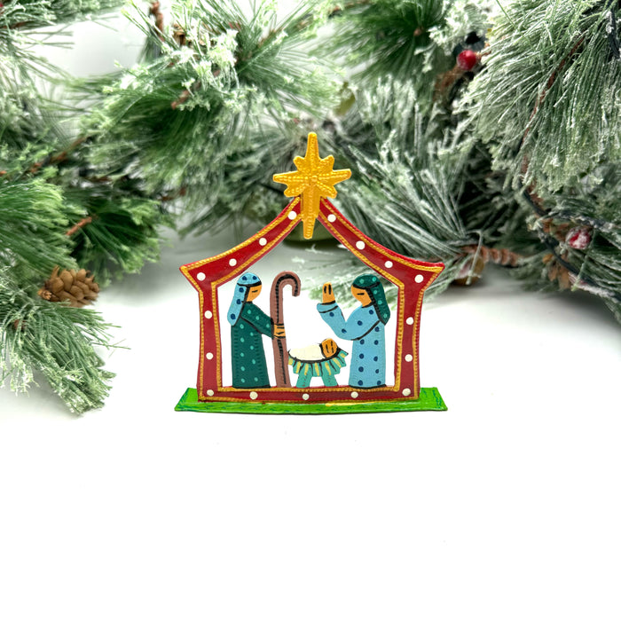 Haitian metal art mini red nativity Claude Pierre — wholesale gift shop stocking stuffer fair trade