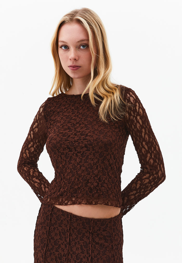 Boat Neck Long Sleeve T-Shirt - CHICORY COFFEE
