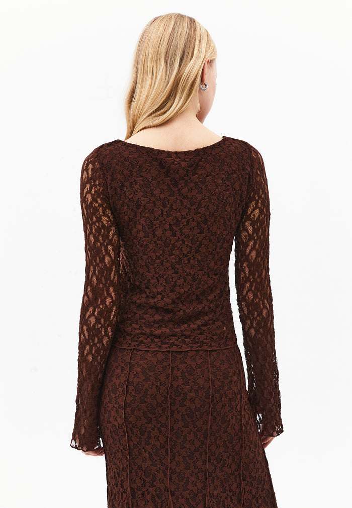 Boat Neck Long Sleeve T-Shirt - CHICORY COFFEE