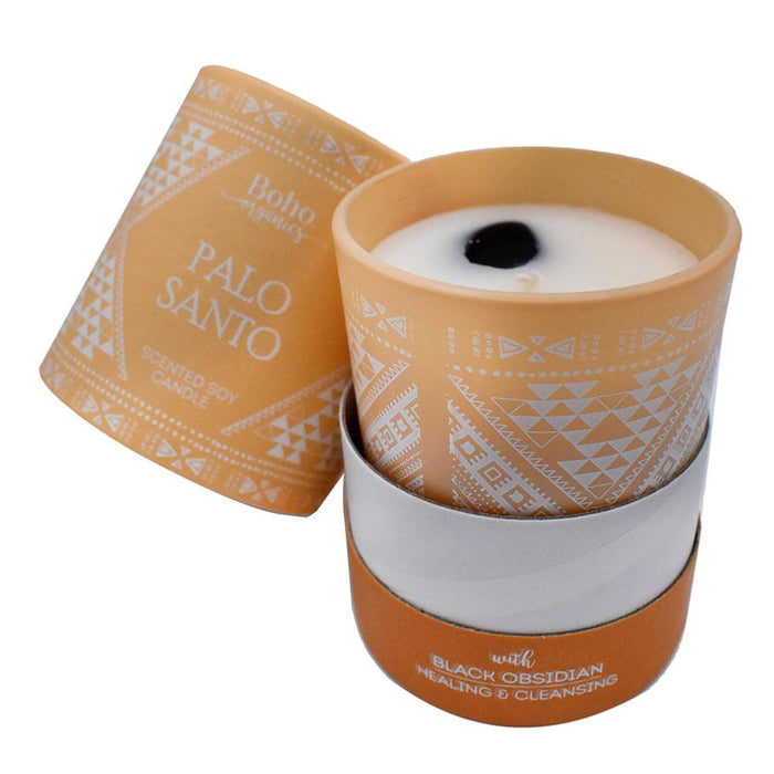 Boho Organics Soy Candle with Black Obsidian Crystal - Palo Santo &Keep