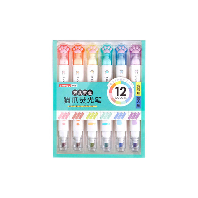 Cat Paw Series Dual-Sided Highlighter Set (6pcs)