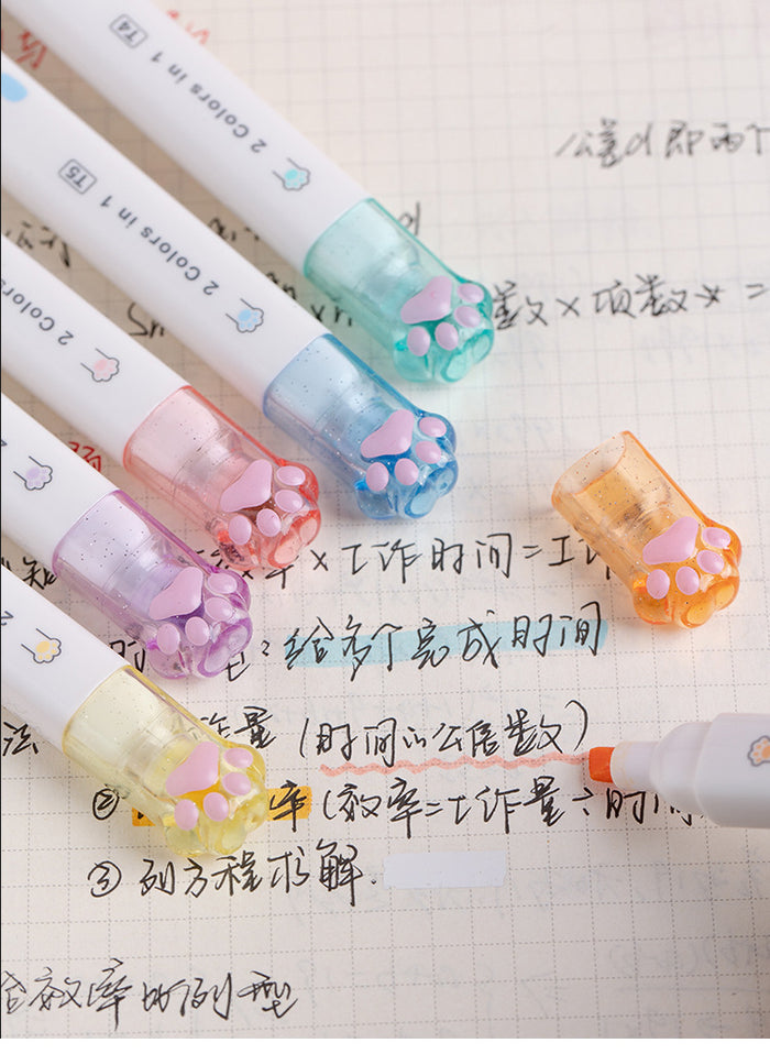 Cat Paw Series Dual-Sided Highlighter Set (6pcs)