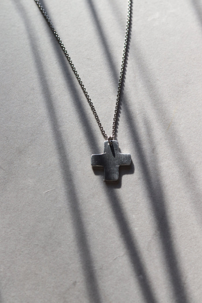 Chunky Silver Aluminum Cross Necklace