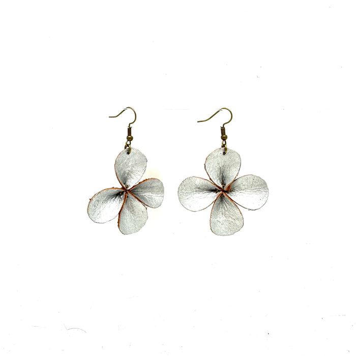Clover Leather Earrings- Silver