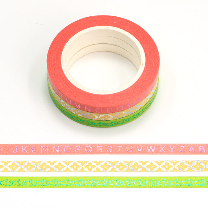 Colorful Gold Foiled Slim Washi Tape Set (3pcs)