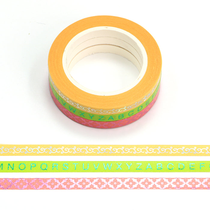 Colorful Gold Foiled Slim Washi Tape Set (3pcs)