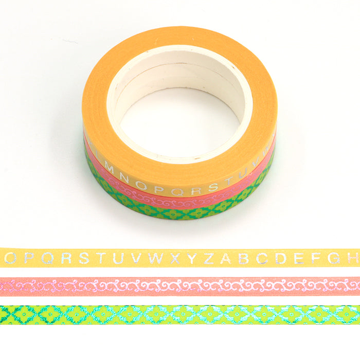 Colorful Gold Foiled Slim Washi Tape Set (3pcs)