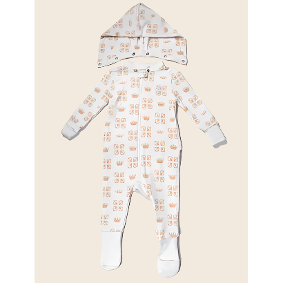 Cuddloom | Convertible Romper With Detachable Hoodie Crown Print