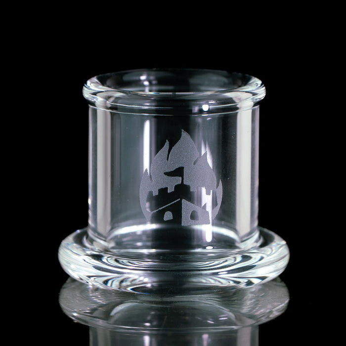 A cap stand with castle logo engraved