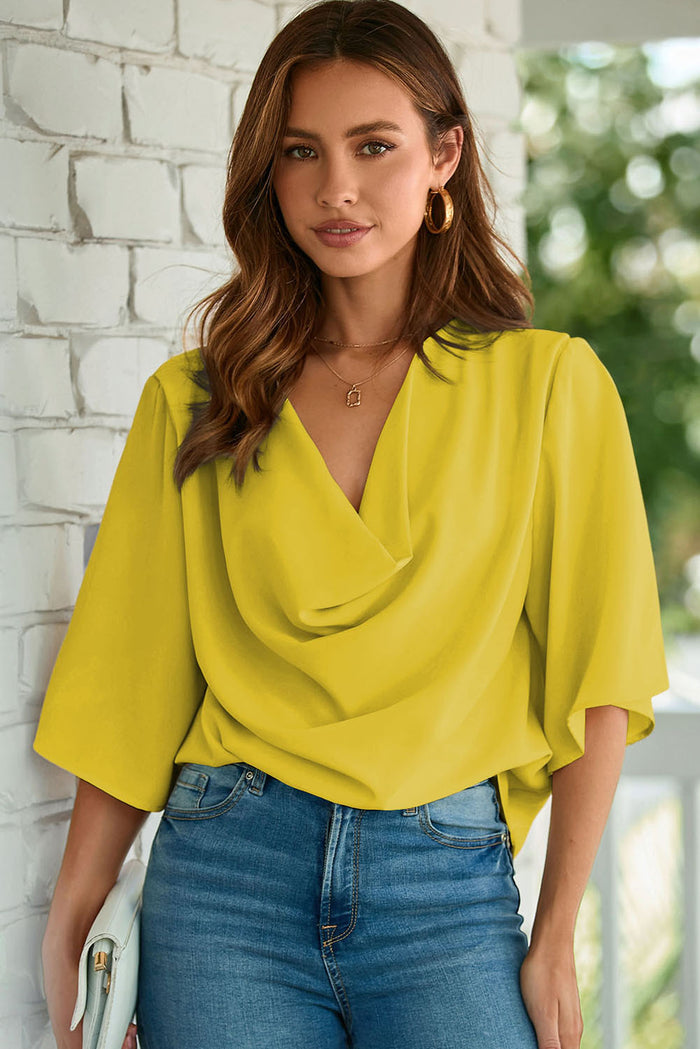 Golden Glow Women's Casual Summer Sleeve Wrap V Neck Draped Blouses