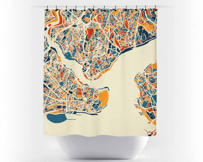 Istanbul Map Shower Curtain - turkey Shower Curtain - Chroma Series