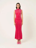 Hot pink zebra textured high neck sleeveless maxi dress by Amy Lynn
