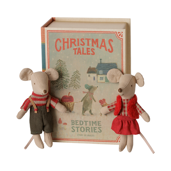 Maileg | Christmas Twin Mice, Little Sister and Brother in Book (Ships Mid August)