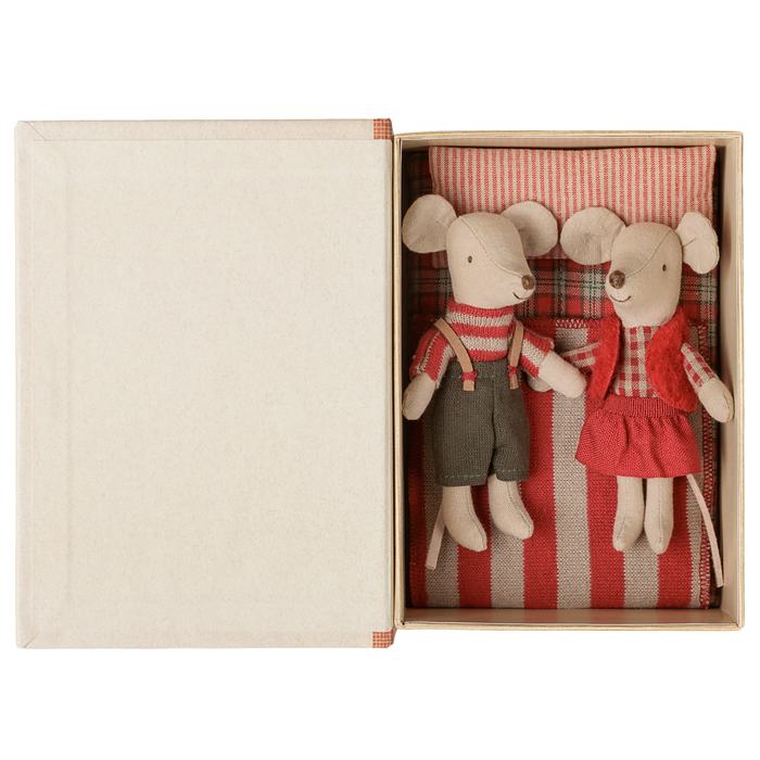 Maileg | Christmas Twin Mice, Little Sister and Brother in Book (Ships Mid August)