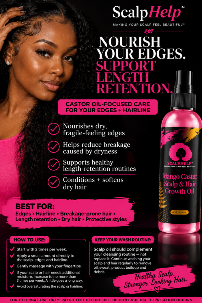 ScalpHelp Mango Castor Scalp & Hair Oil for dry edges, hairline care, breakage support and length retention