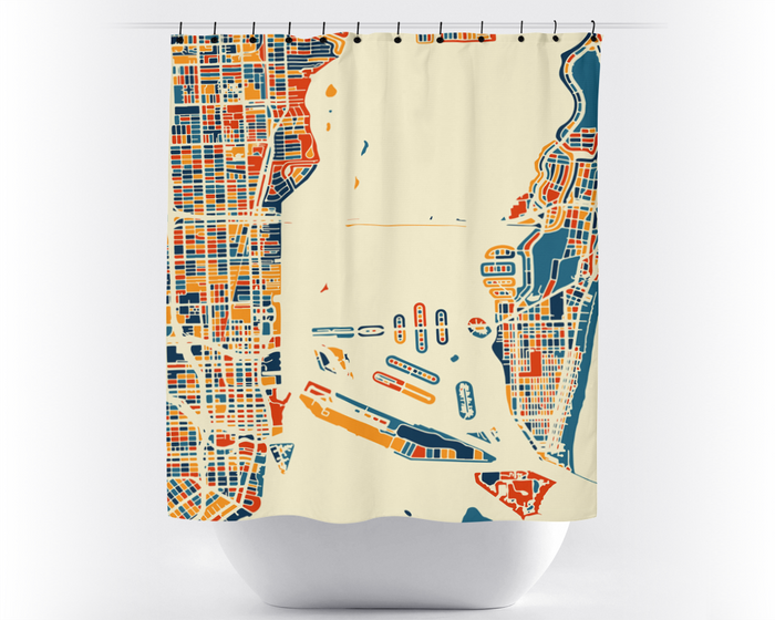 Miami Map Shower Curtain - usa Shower Curtain - Chroma Series