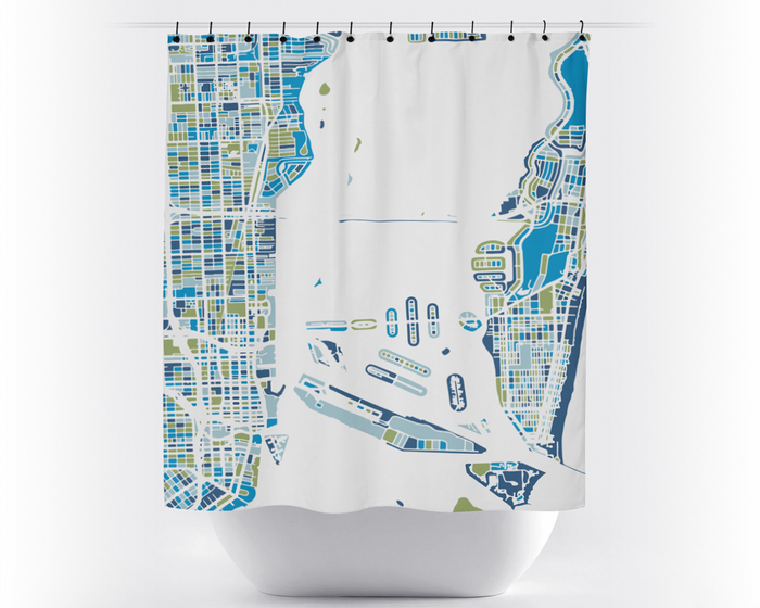 Miami Map Shower Curtain - usa Shower Curtain - Chroma Series