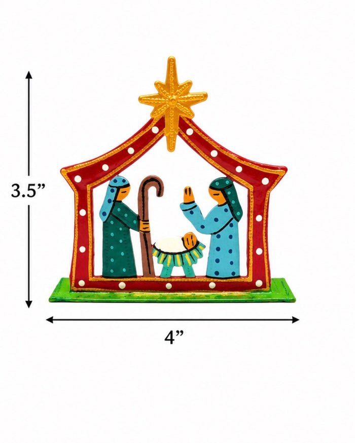 Haitian metal art mini red nativity Claude Pierre — wholesale gift shop stocking stuffer fair trade
