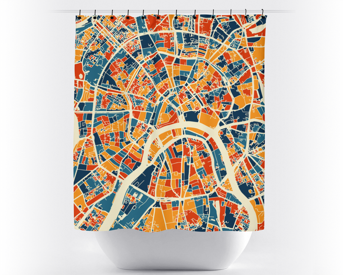Moscow Map Shower Curtain - russia Shower Curtain - Chroma Series