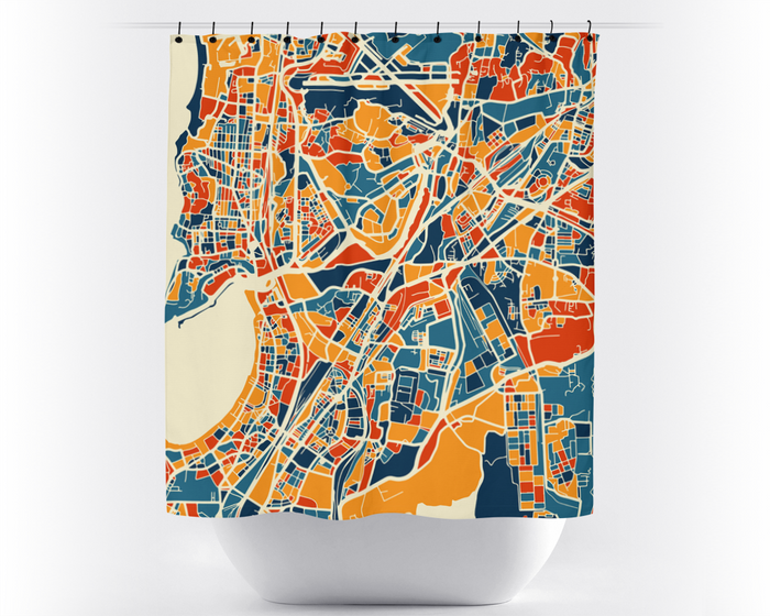 Mumbai Map Shower Curtain - india Shower Curtain - Chroma Series