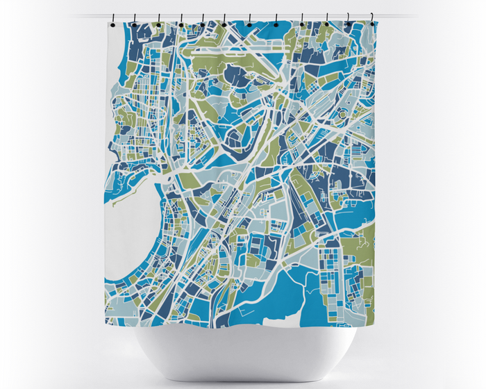 Mumbai Map Shower Curtain - india Shower Curtain - Chroma Series