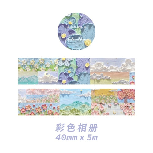 Nature Series Oil Painting Washi Tapes - Original Kawaii Pen