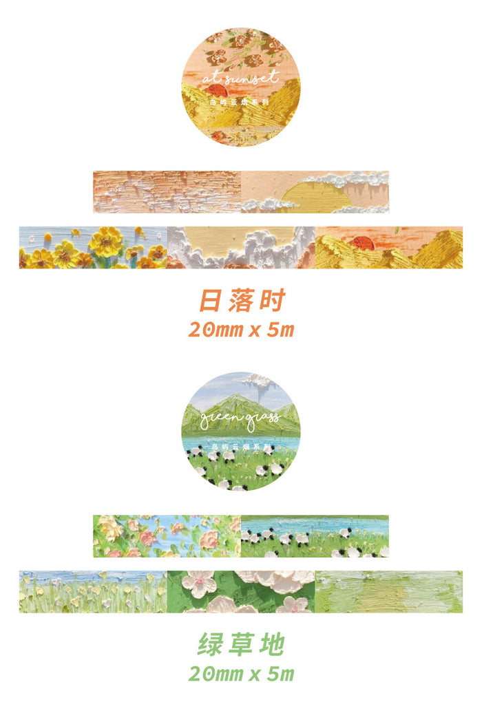 Nature Series Oil Painting Washi Tapes - Original Kawaii Pen