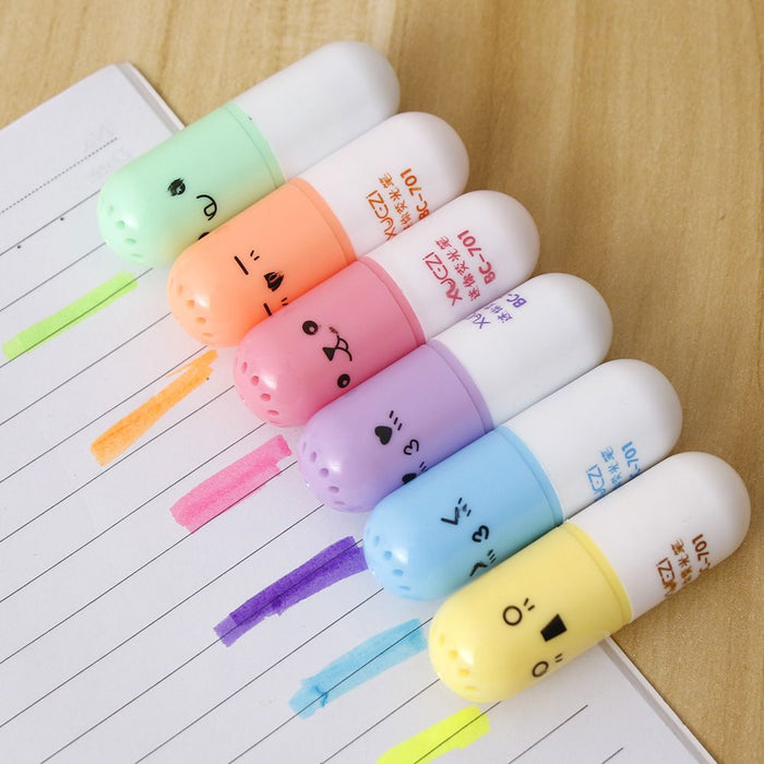 Original Kawaii Vitamin Capsule Highlighter ⭐Pack of 6 pcs ⭐ - Original Kawaii Pen