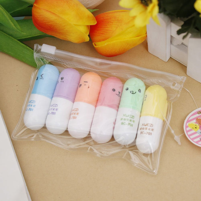 Original Kawaii Vitamin Capsule Highlighter ⭐Pack of 6 pcs ⭐ - Original Kawaii Pen