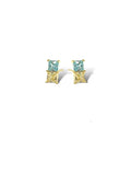 Princess Cut CZ Crystal Aurora Stud Earrings - Blue/Yellow