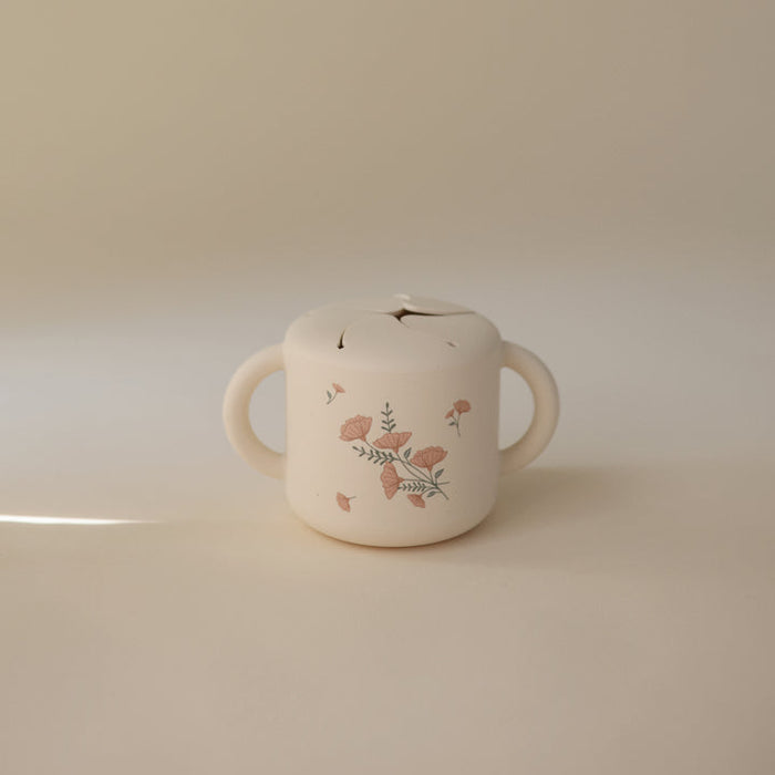Silicone snack cup with pink floral design