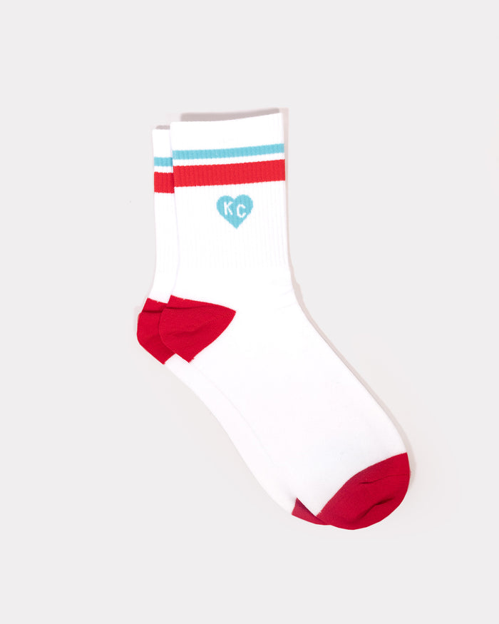 Teal KC Heart Striped Short Crew Socks