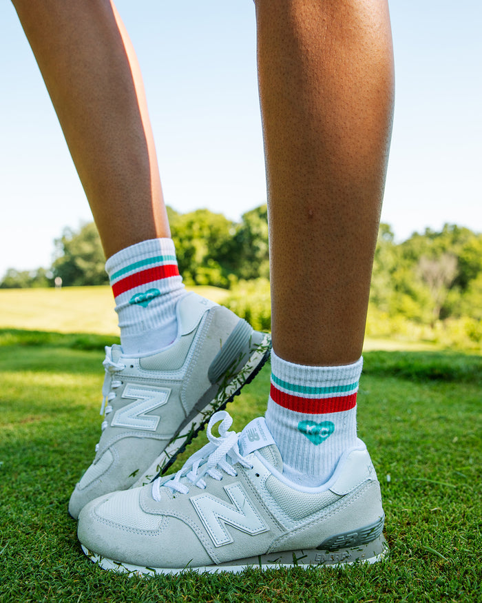 Teal KC Heart Striped Short Crew Socks