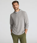 Model is wearing UNTUCKit Textured Knit Hoodie in gray.