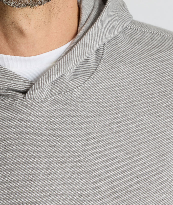 Model is wearing UNTUCKit Textured Knit Hoodie in gray.
