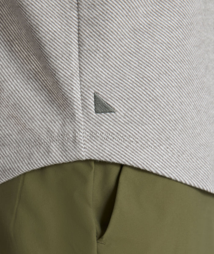 Model is wearing UNTUCKit Textured Knit Hoodie in gray.