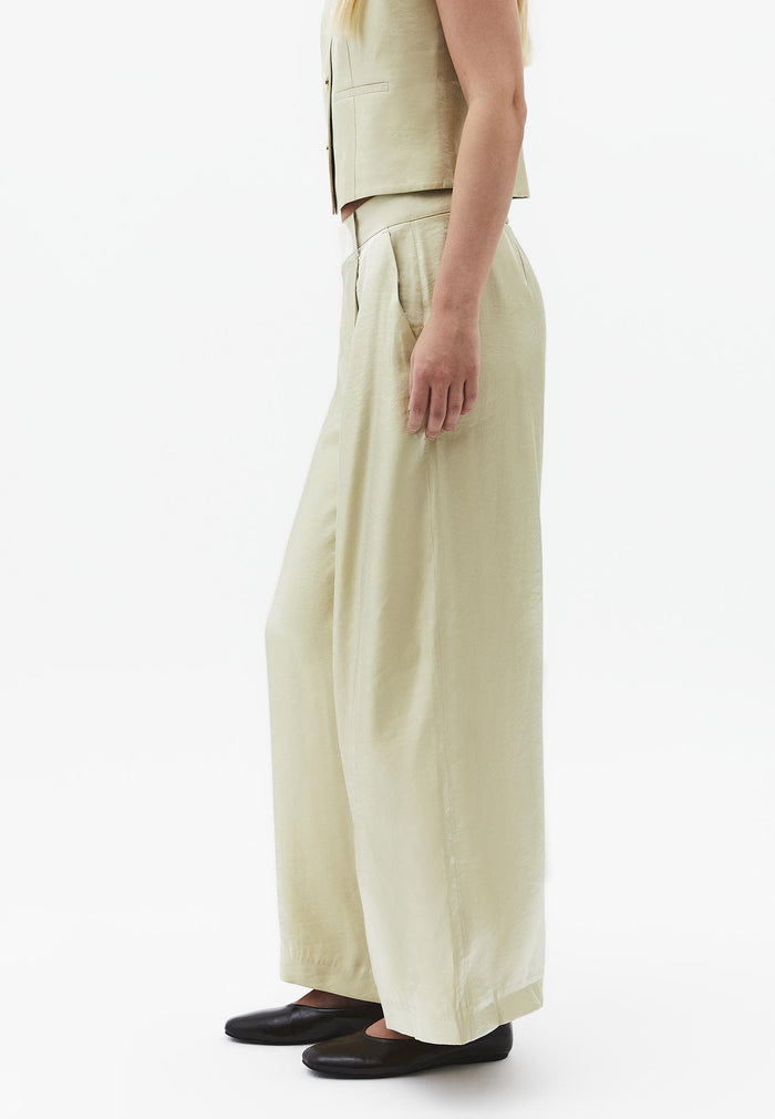 Wide Leg Trousers With Belt Detail - SAGE GREEN
