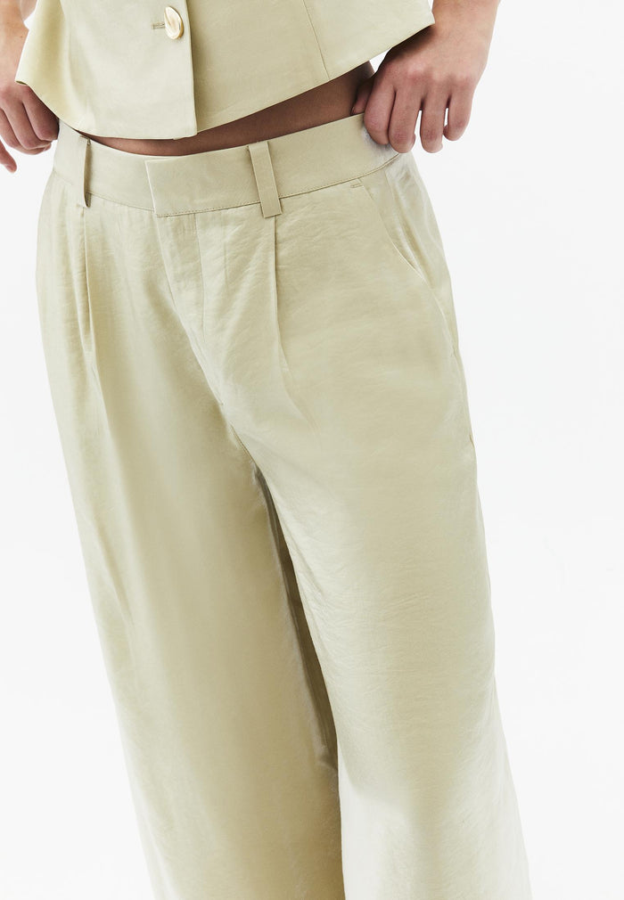 Wide Leg Trousers With Belt Detail - SAGE GREEN