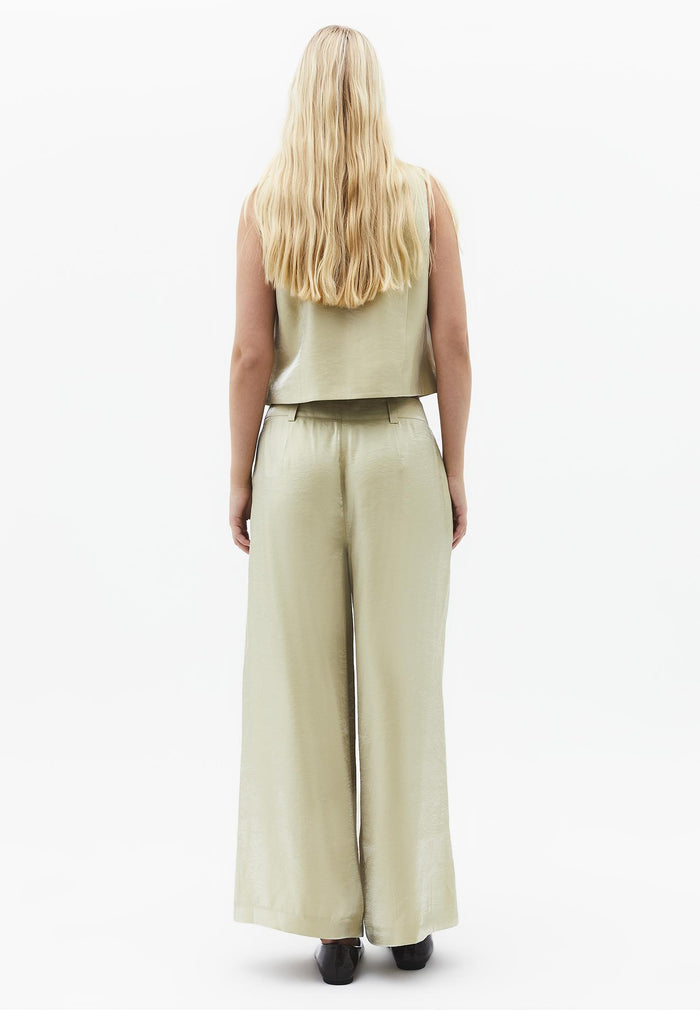 Wide Leg Trousers With Belt Detail - SAGE GREEN
